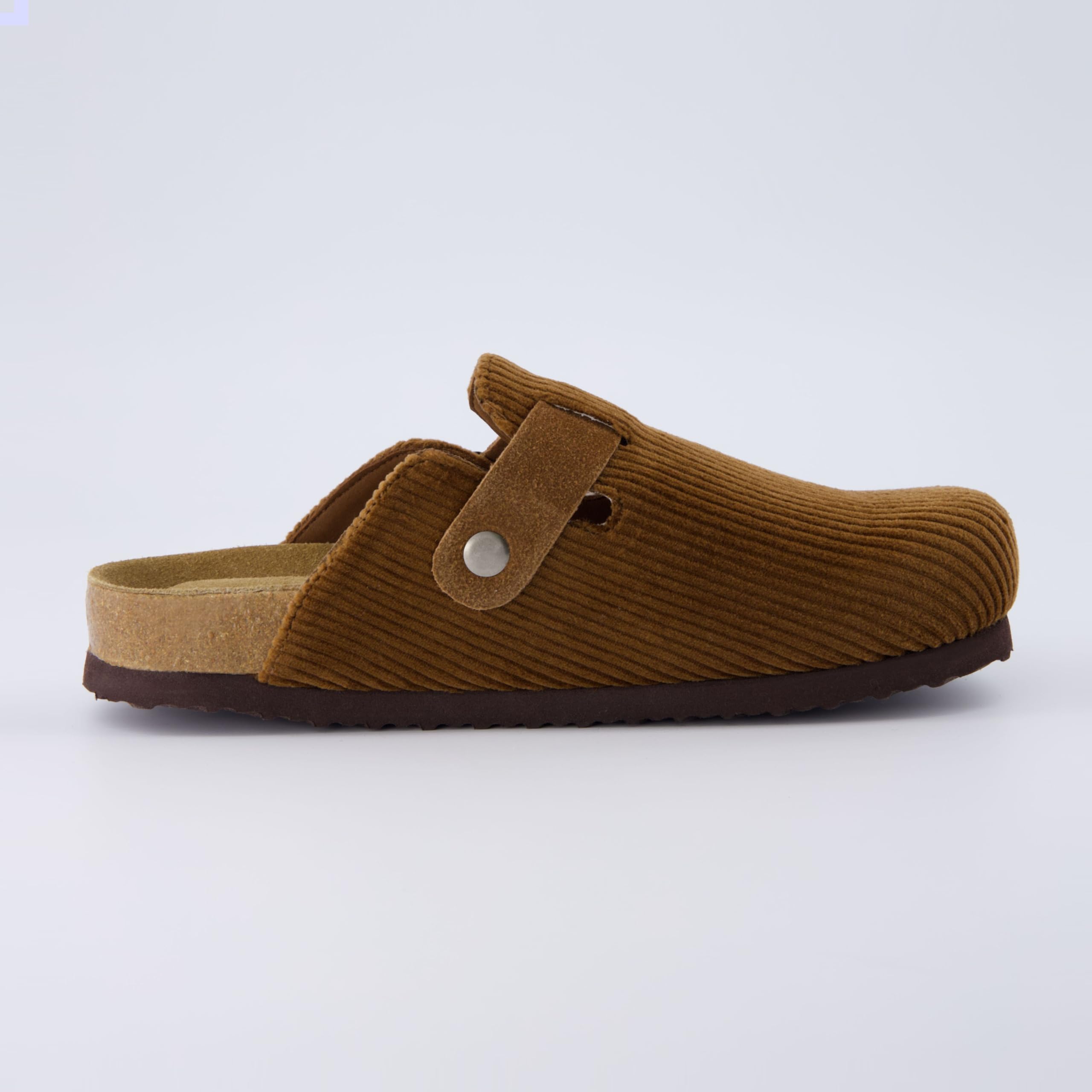 CUSHIONAIRE Hana Womens Clogs | Comfortable Vegan Suede Clogs for Women | Slip On Potato Shoes with Cork Footbed & Arch Support | Memory Foam, Wide Widths Available: 7.5 Tan Corduroy