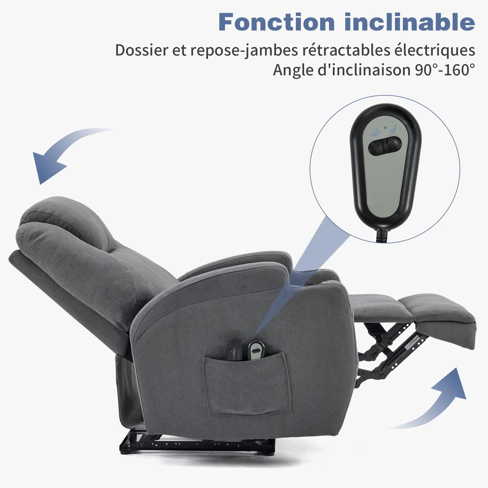 LEADZM Silla eléctrica, Silla de Relax eléctrica, Con función de masaje | de calefacción, control remoto de inclinación relajante con reposapiés, capacidad de carga, 160 kg, gris oscuro