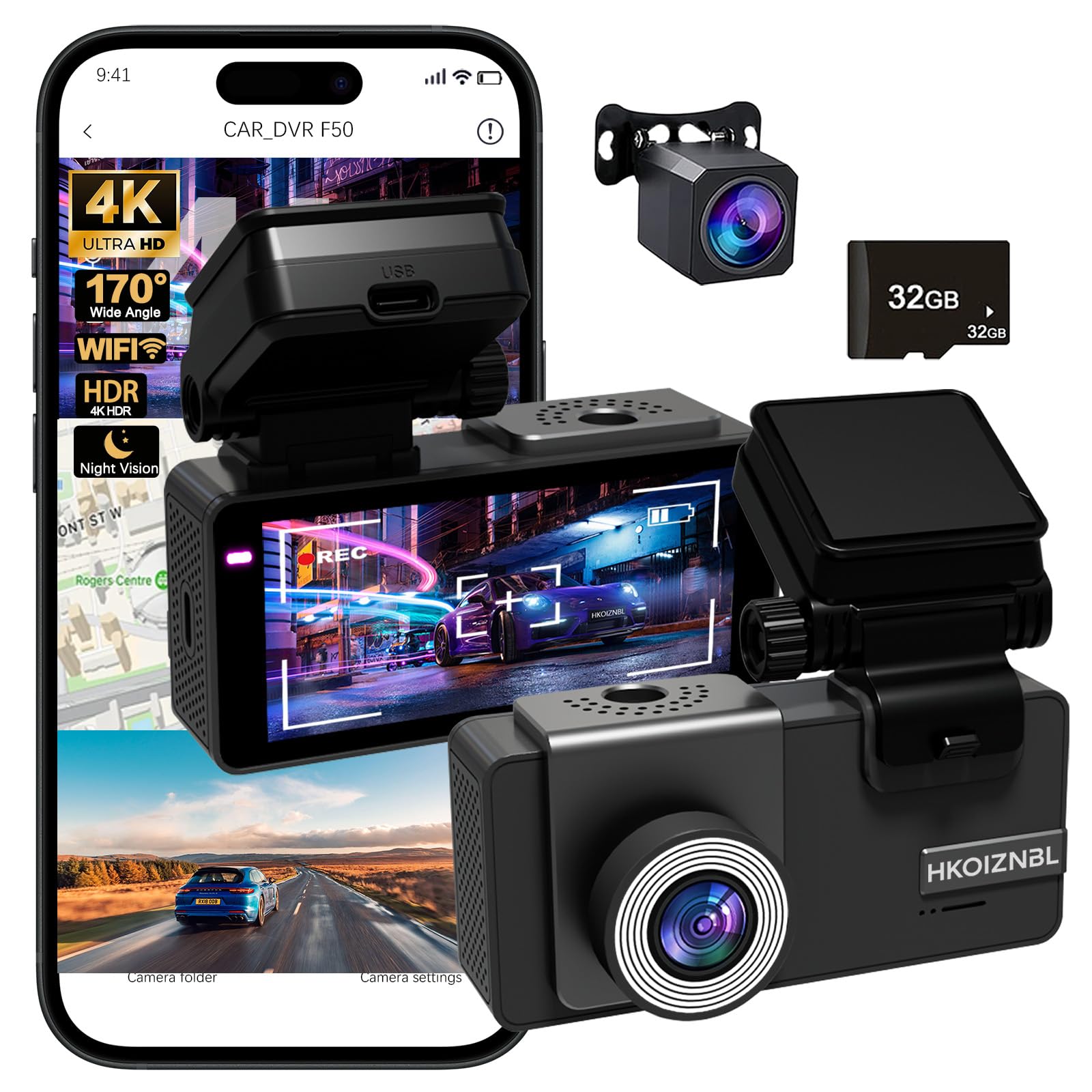 Photo 1 of ?? Dashcam Front and Rear Camera, 3.6" IPS UHD Dual Channel Dash Cam,WiFi up to 25MB/s, IRGPS Tracking, HDR Night Vision, 24H Parking Mode, Voice Control, Emergency Lock, Loop Recording