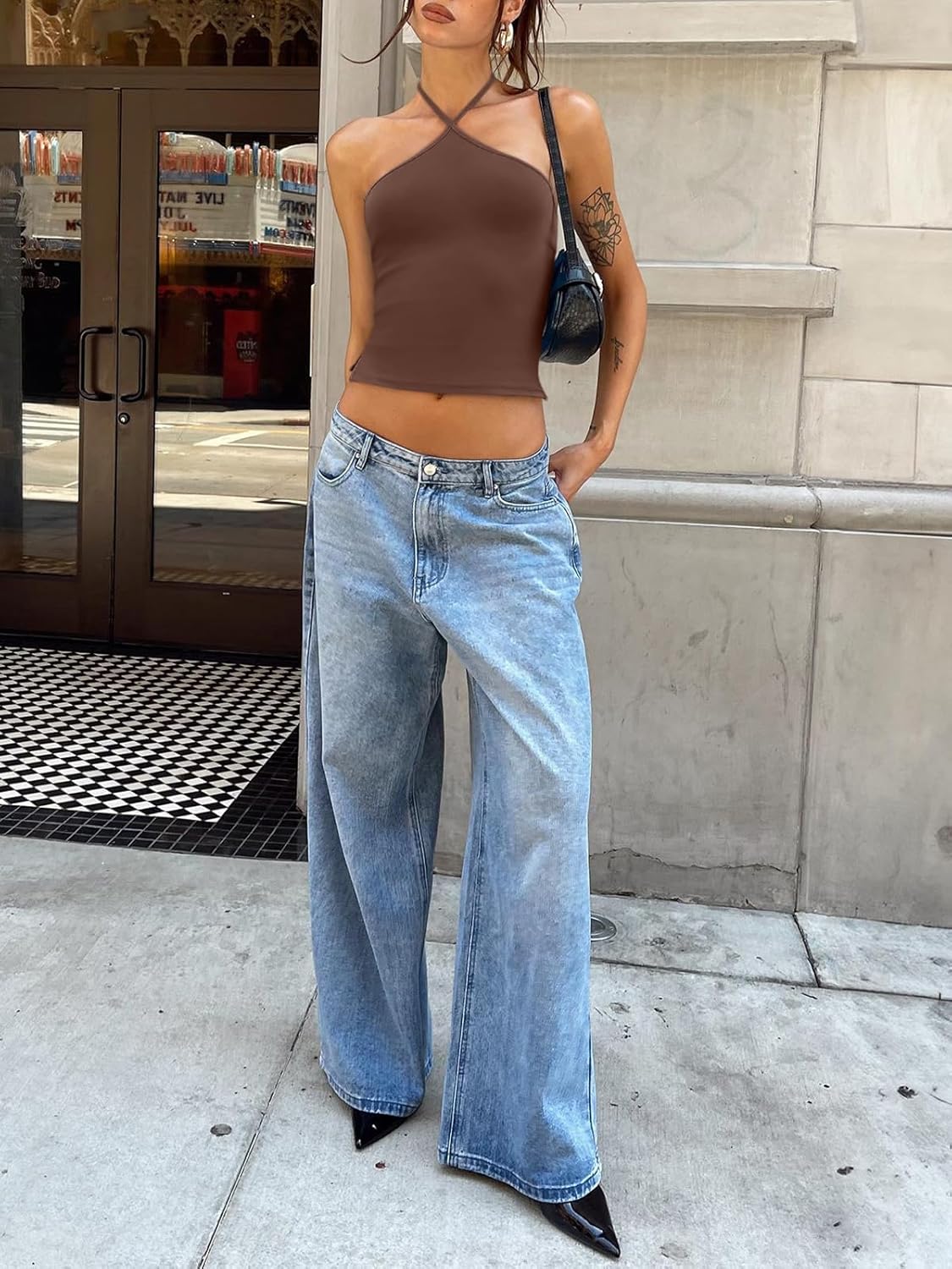 REORIA Womens Camisole Tank Tops Criss Cross Halter Top Double Lined Backless Crop Tops Y2K Vacation Outfits - Image 3