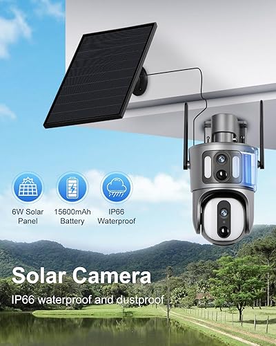 Miniatura 6 de Cámara de seguridad de doble lente celular 4G LTE con energía solar de 6MP inalámbrica para exteriores, batería de 15600mAh, cámara PTZ de 360 con
