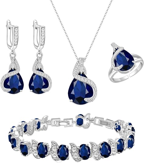 GZWHD Water Drop CZ Jewelry Set – Necklace, Earrings, Bracelet & Ring Gift for Women