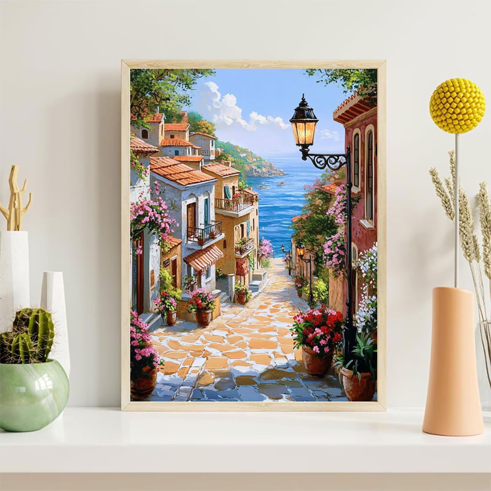 Haft diamentowy pełny zestaw dla dorosłych Santorini, 5D diamentowe malarstwo pejzaż 60 x 80 cm, diamentowe malowanie rzemiosło kwadratowe cyrkonie, DIY ręczna aktywność dla dorosłych, prezent do