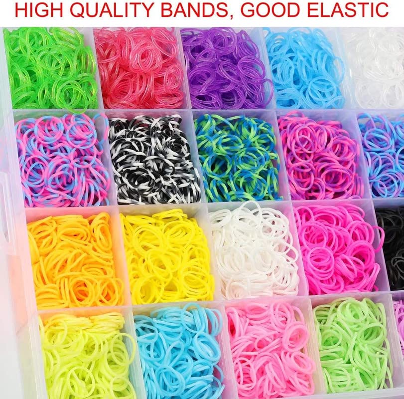 11900+ Rainbow Rubber Bands Refill Kit, 11,000 Loom Bands, 600 S-Clips, 52 ABC Beads, 30 Charms, 10 Backpack Hooks, 200 Beads, 5 Tassels, 5 Crochet Hooks, 3 Hair Clips, ABC Stickers By INSCRAFT
