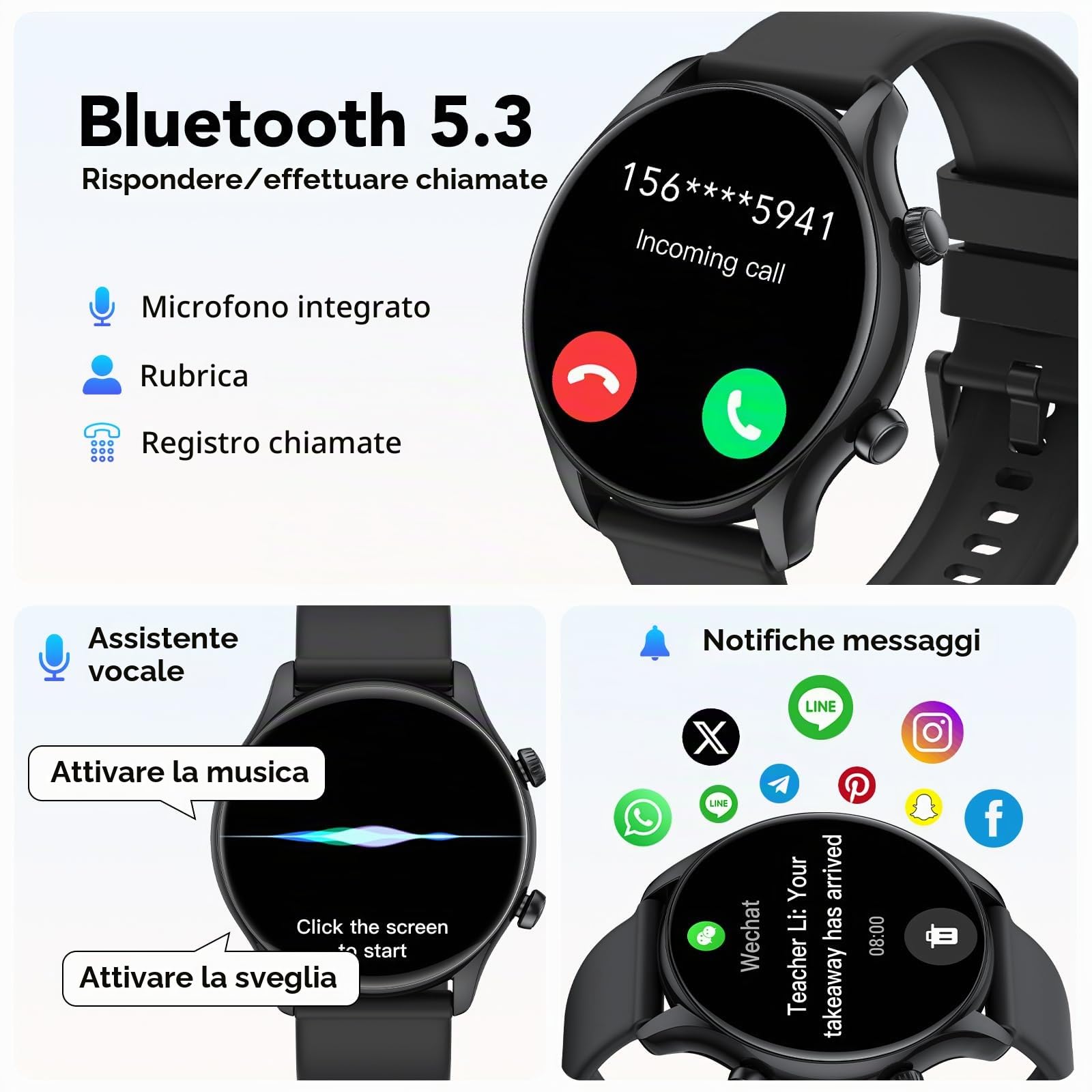 Smartwatch Uomo Donna, 1.39" Orologio Smartwatch con Effettua/Risposta Chiamate, Fitness Tracker con 120+ Sportive, Contapassi/SpO2/Cardiofrequenzimetro, IP68 Smart Watch per Android iOS (Nero)