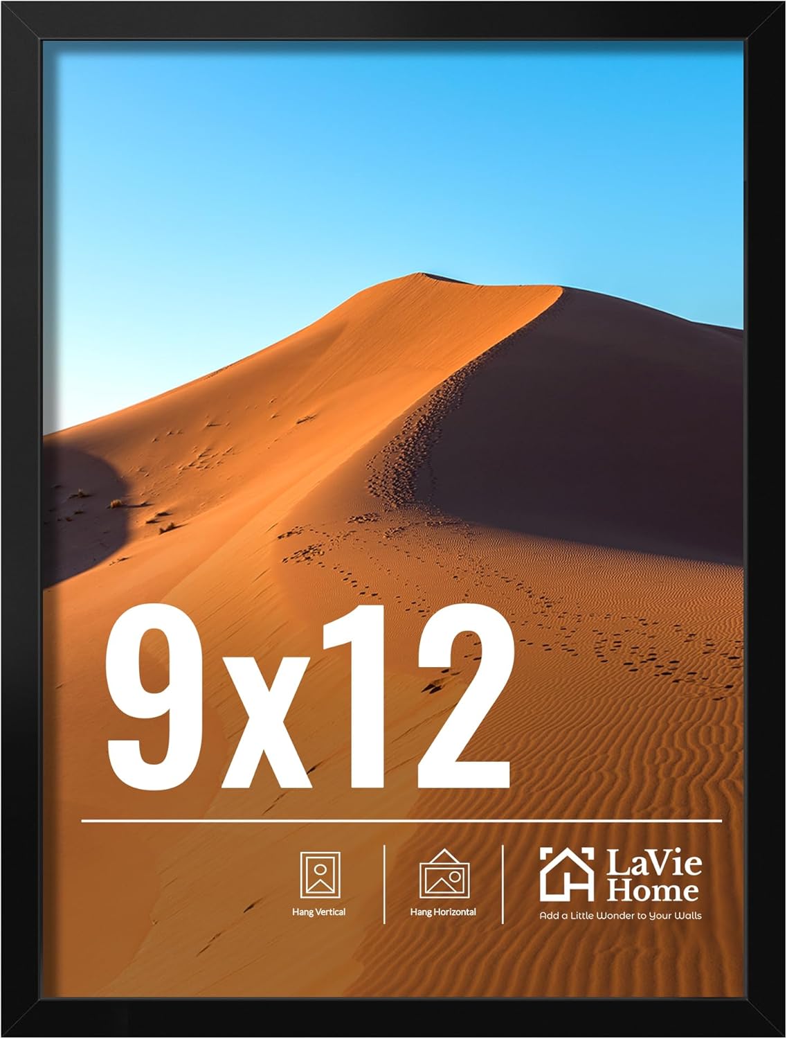 LaVie Home 9x12 Picture Frame for Wall Display, 9x12 Black Picture Frame with HD Plexiglas, 9 x 12 Frame 1 Pack, Display Frame for Vertical or Horizontal, Classic Collection