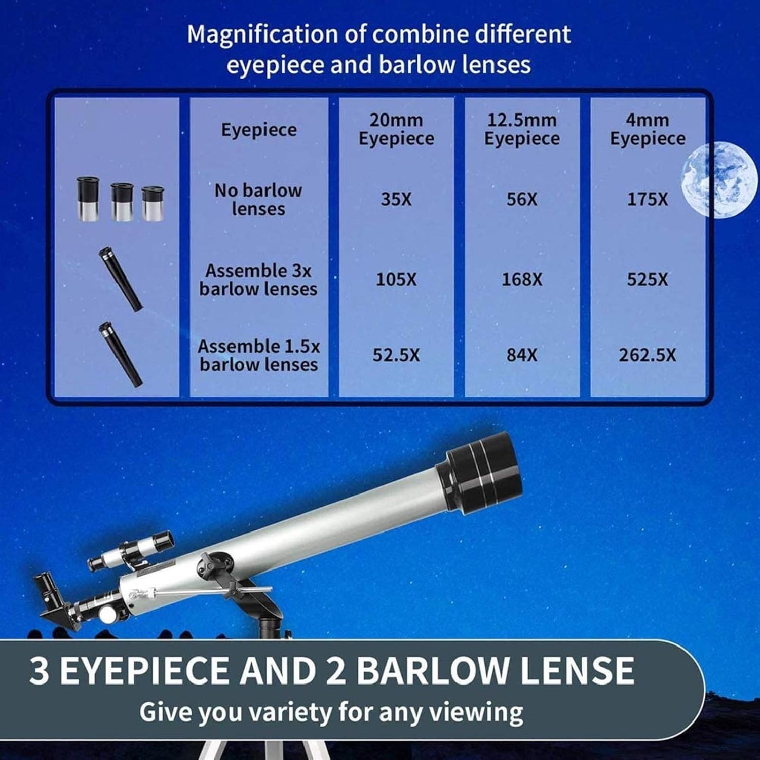 Kids Telescope Telescope 600Mm Aperture Mount Fully Multi-Coated Optics Telescopes for Adults Telescope for Kids Beginners Astronomy Refractor Telescope