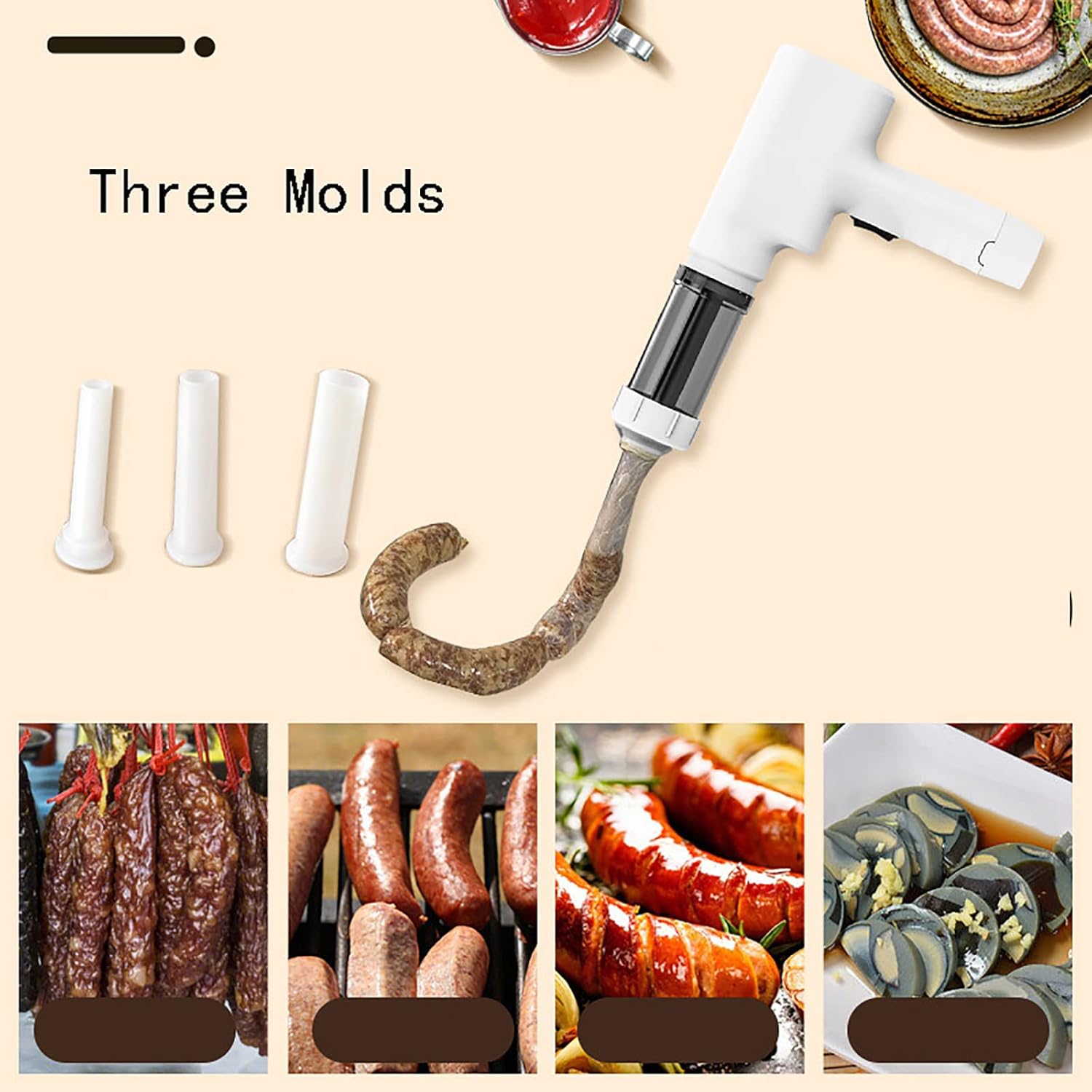 Hand-held Pasta Maker Electric Noodle Machine Home Spaghetti Press with Mold Multifunction Detachable Sausage Stuffer Maker Easy Cleaning,White,31.5*24.5cm