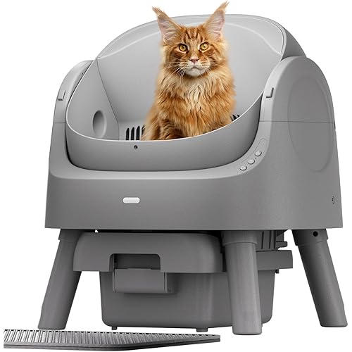 Self Cleaning Litter Box, Open Top Automatic Litter Box with Safety Protection, Large Capacity, 1 Roll Liners and Litter Mat Included, Grey