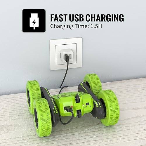 Miniatura 3 de SGILE RC - Auto todo-terreno a control remoto con rotación 360 por ambos lados juguete para niños y niñas Verde