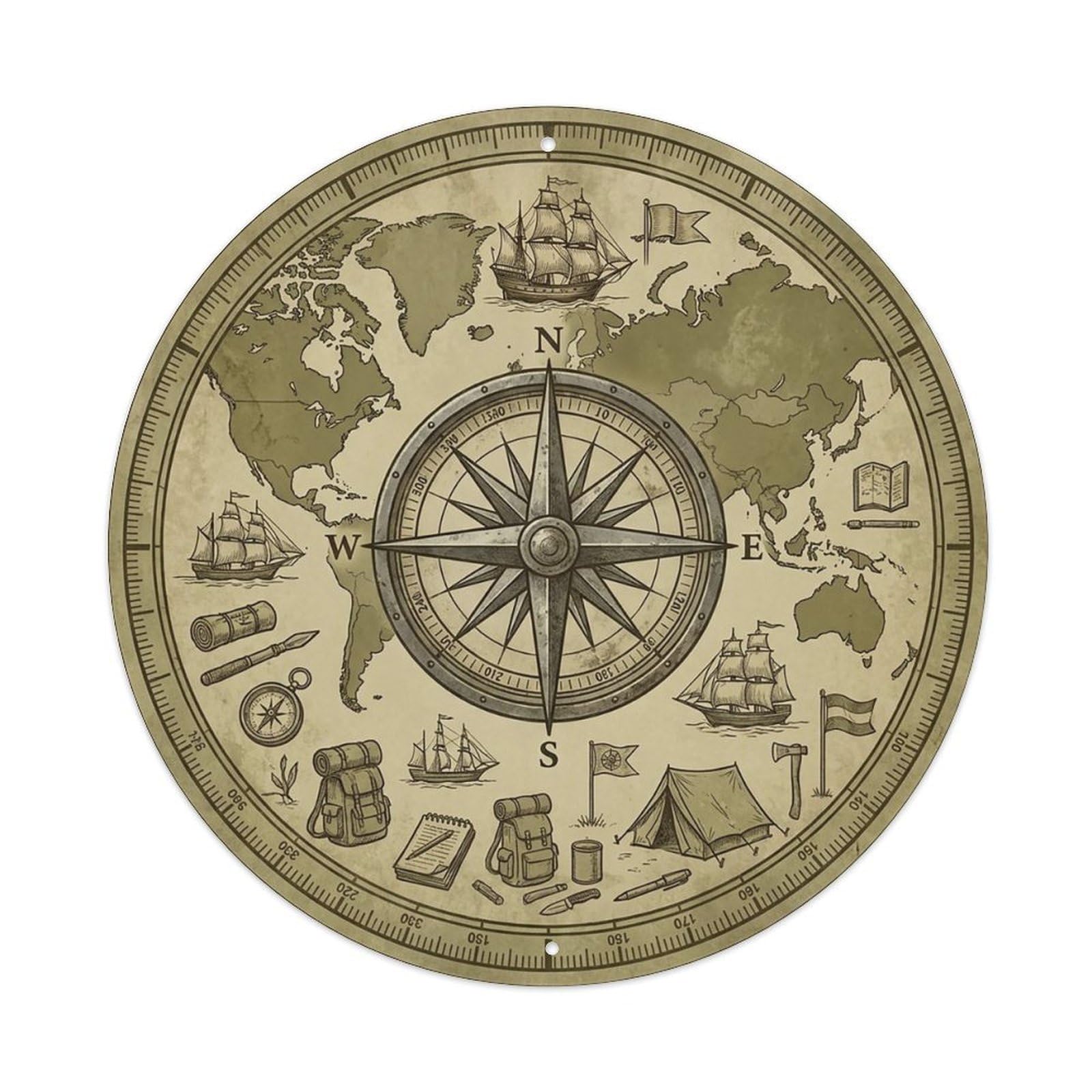 Vintage Nautical Compass World Map Roamer Legacy Metal Tin Sign