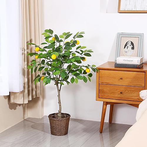 Miniatura 6 de Kazeila Limonero artificial, planta de limón artificial de 3 pies, árbol de limón sintético preen maceta, árbol frutal de limón de plástico para