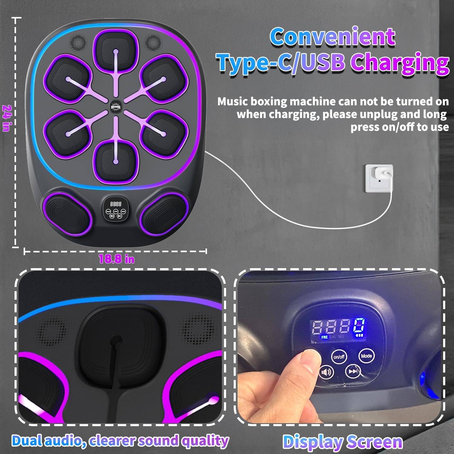 Music Boxing Machine Pro 2025-24'' x 19'' Interactive Punching Bag