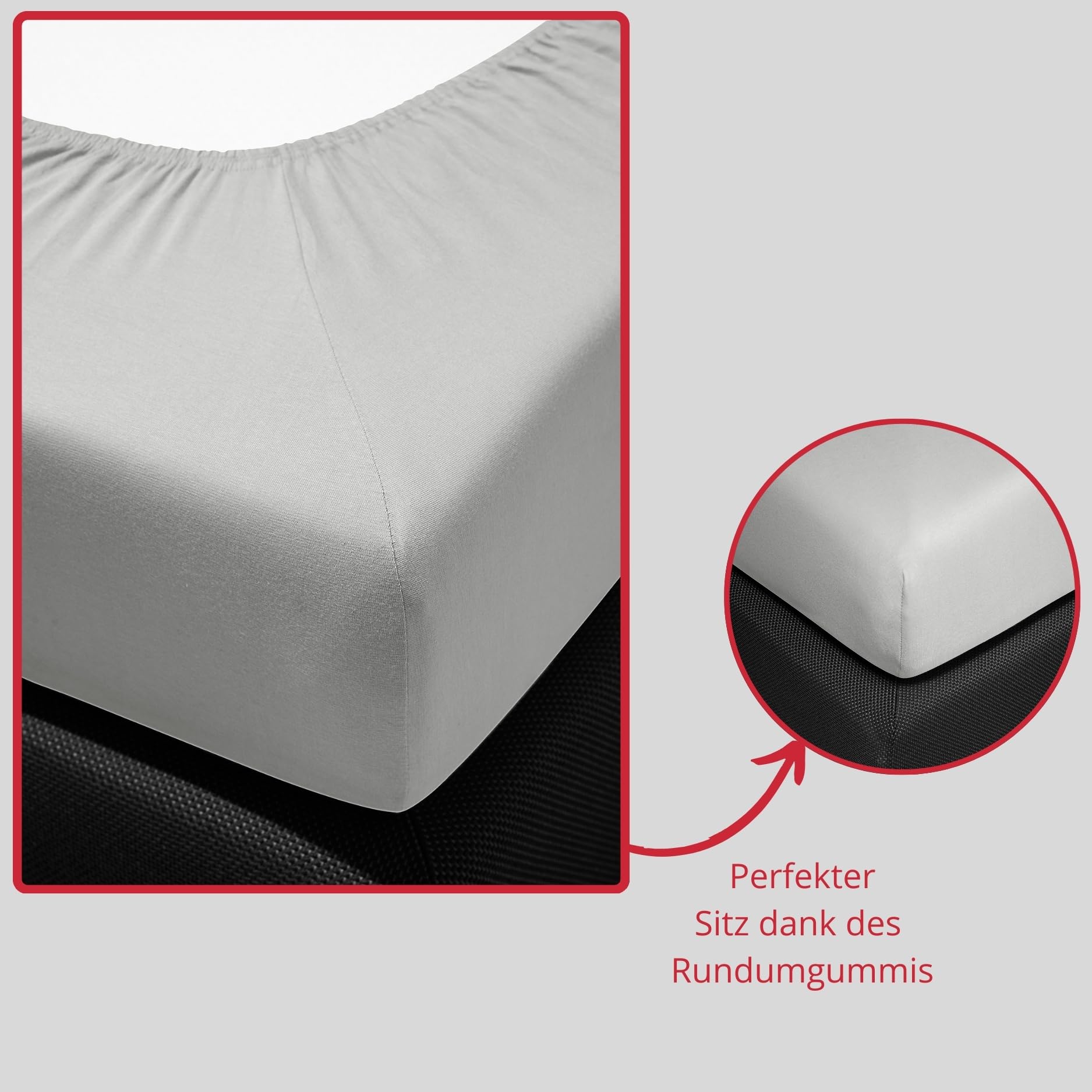 liebling Jersey Elasthan Spannbetttuch 180 x 200-200 x 220 cm, Spannbettlaken aus 95% Baumwolle, 5% Elasthan für Matratzen bis 30 cm Höhe, Rundum Gummizug, Ökotex, waschbar 60 Grad, Silber