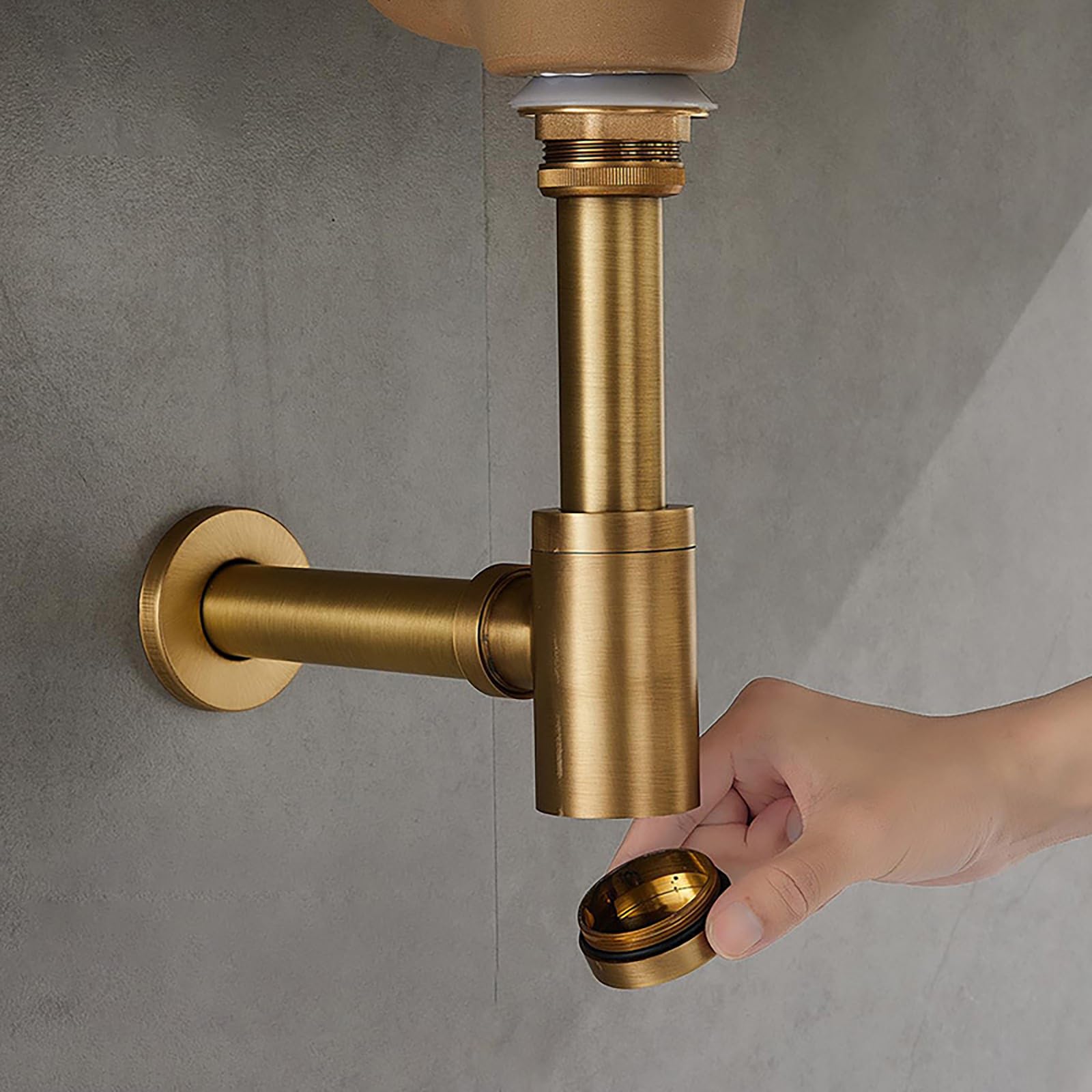 Siphon Waschbecken mit Überlauf,Pop-Up-Ablaufventil,Geruchsverschluss,Waschbecken Ablaufgarnitur Siphon Spüle Gebürstetes Gold