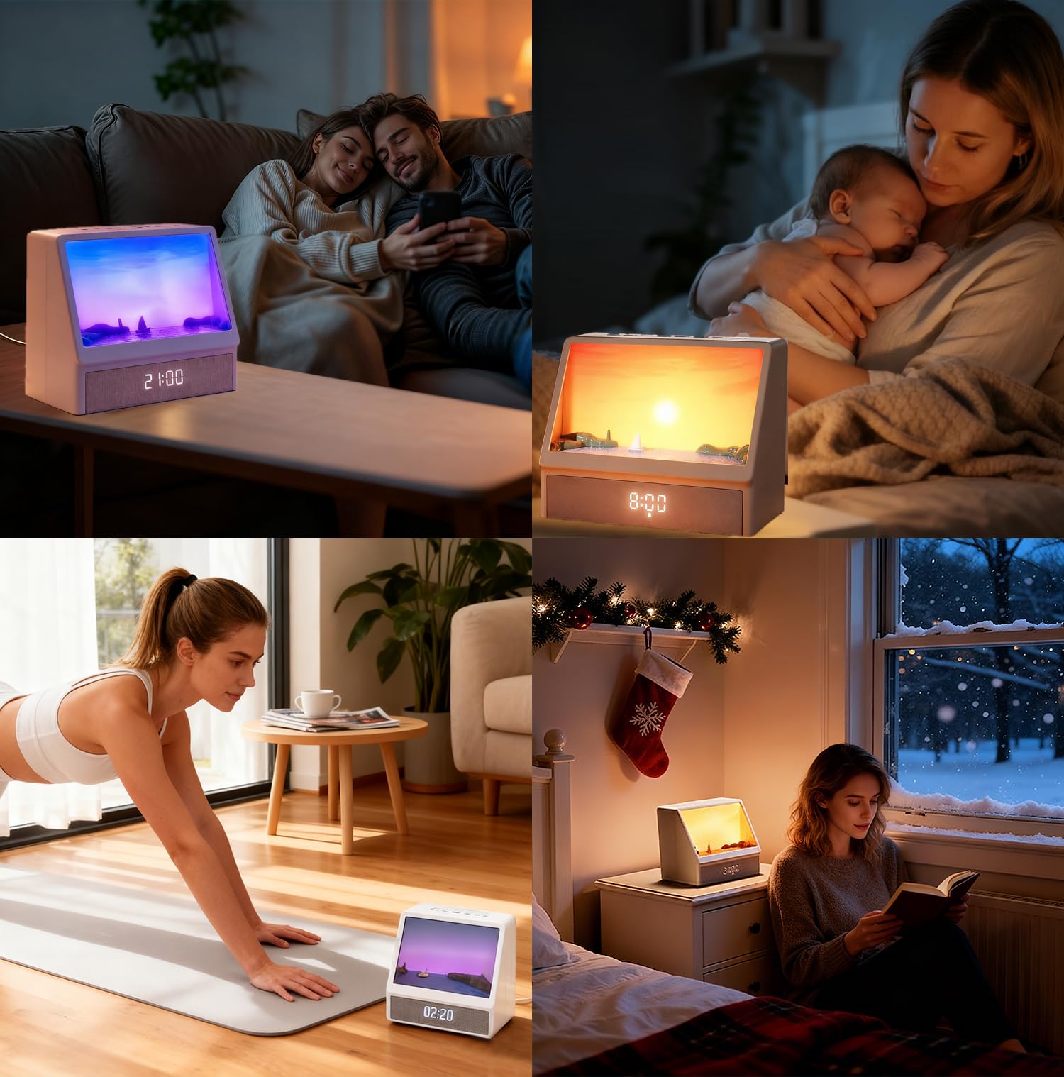 Despertador Simulador Amanecer Solar, Lampara Despertador Luz Natural Maquina Ruido Blanco con 7 Modos, 12 Sonidos Naturales, Altavoz y Control Remoto, Sunrise Alarm Clock Regalos para Dormitorio