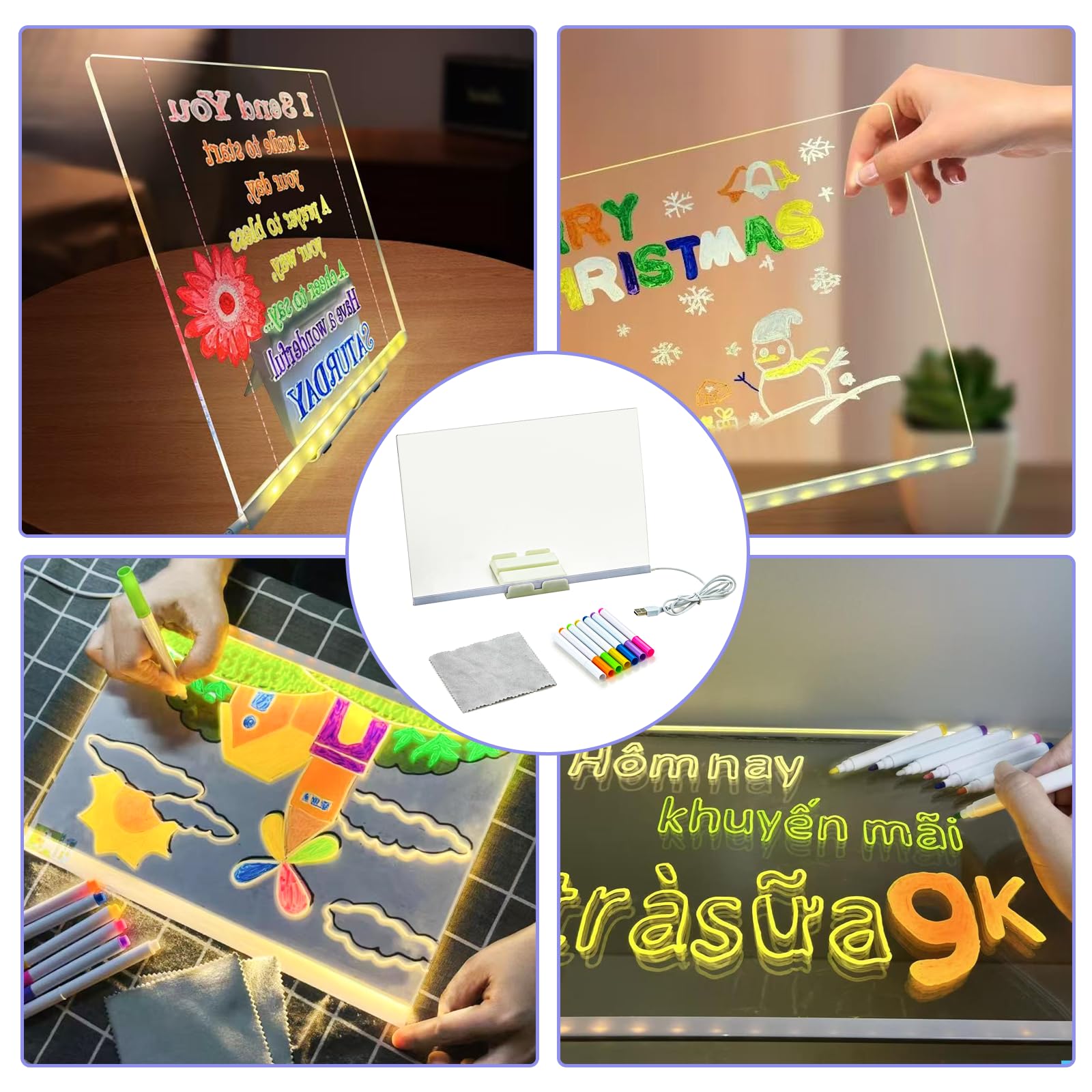 Lavagna LED Con Penne 7 Colori - Per Disegno, Scuola O Ufficio, Misura Grande - Foto 7