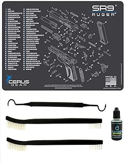 Ruger SR9 5 PC EDOG Cerus Gear Schematic (Exploded View) Heavy Duty Pistol Cleaning 12x17 Padded Gun-Work Surface Protector Mat Solvent & Oil Resistant & 3 PC Cleaning Essentials & Clenzoil