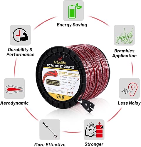 Miniatura 4 de A ANLEOLIFE OTRIXT - Hilo de desbrozadora de alta resistencia Octa-Twist de 0.095 pulgadas por 308 pies, cuerda de desbrozadora en espiral