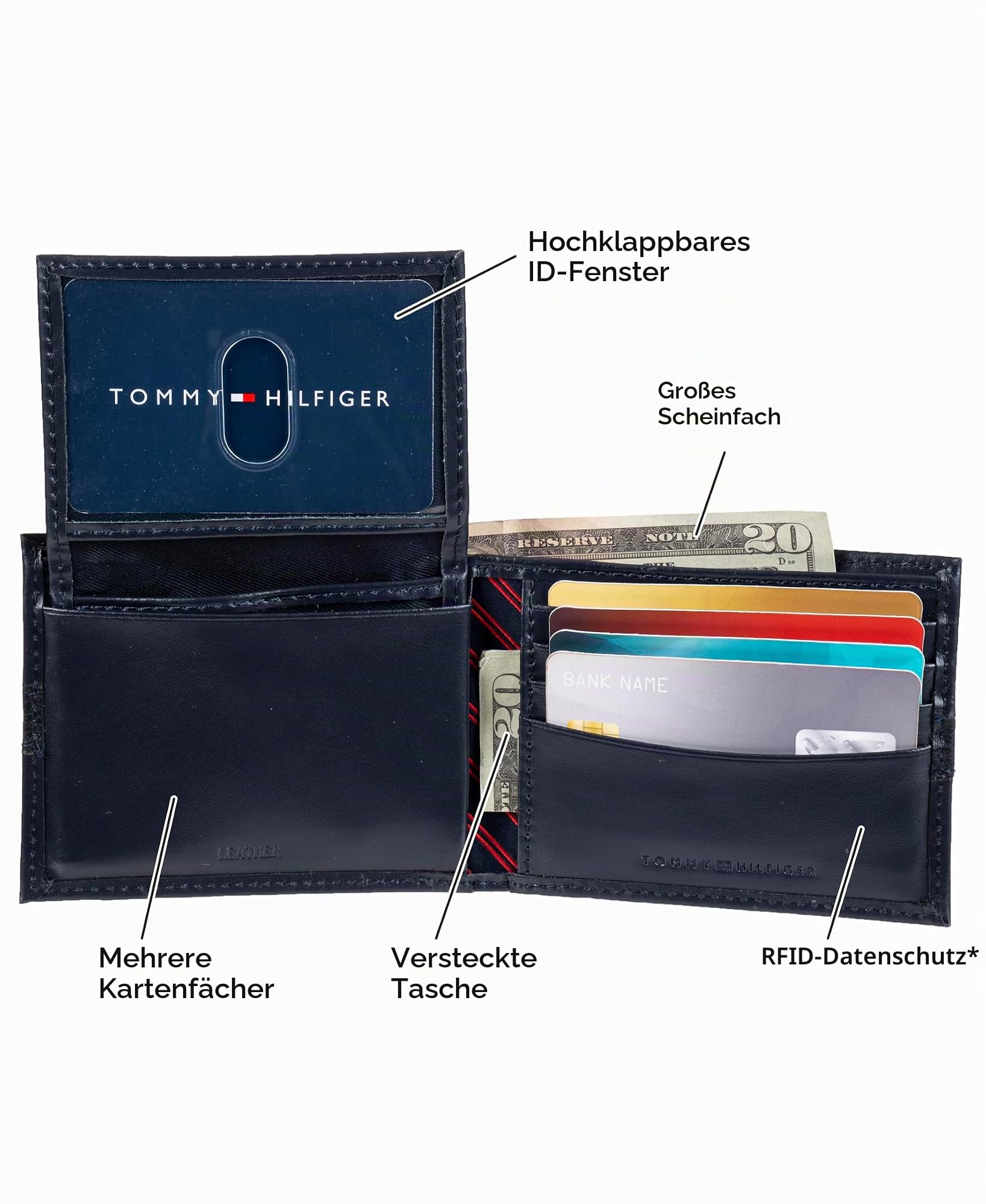 Tommy Hilfiger Herren-Geldbörse, Leder, dreifach faltbar, Oxford, Schwarz