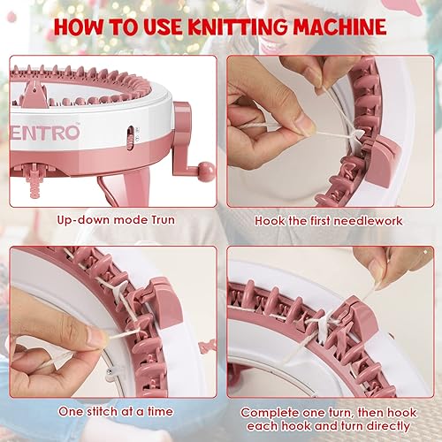 Miniatura 4 de Telar de tejido inteligente, máquina de tejer de 48 agujas con contador de filas, kit de máquina de telar de doble punto giratorio para adultos y