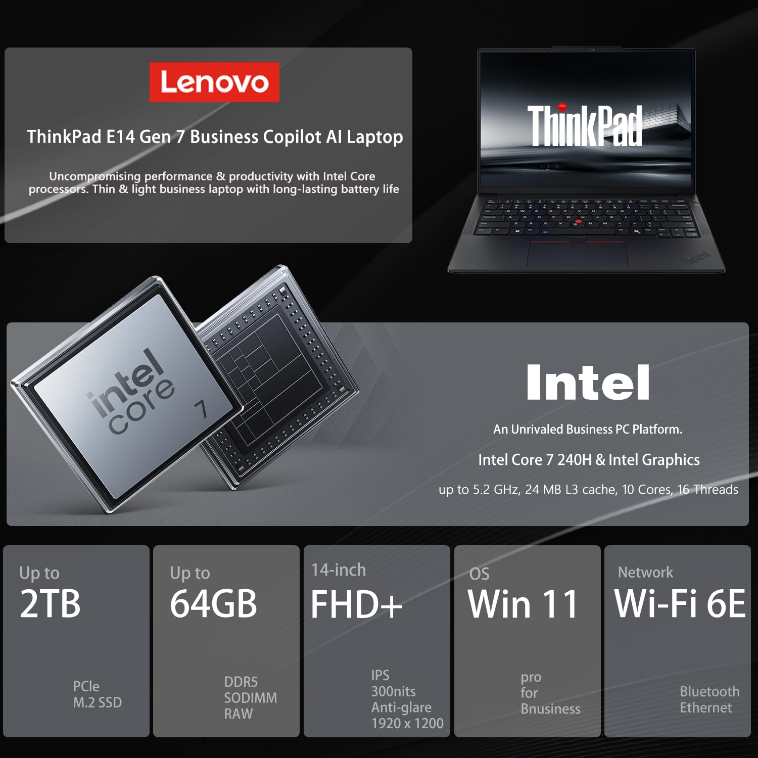 Amazon.com: Lenovo ThinkPad E14 Gen 7 Business Laptop, 14