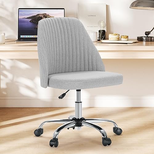 Miniatura 1 de Sweetcrispy Silla de tocador sin brazos, bonita y cómoda silla de escritorio para oficina en casa con ruedas, moderno asiento tapizado para