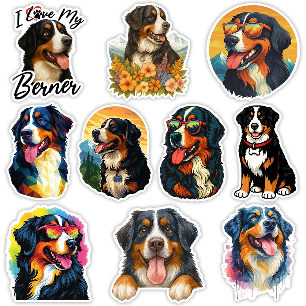 SODAVA [10 szt., 7,6 cm x 7,6 cm] Berneński pies naklejki z uroczym psem bernerskim na laptopa butelkę wody album do scrapbookingu samochodu, zabawny pomysł na prezent dla miłośnika zwierząt domowych