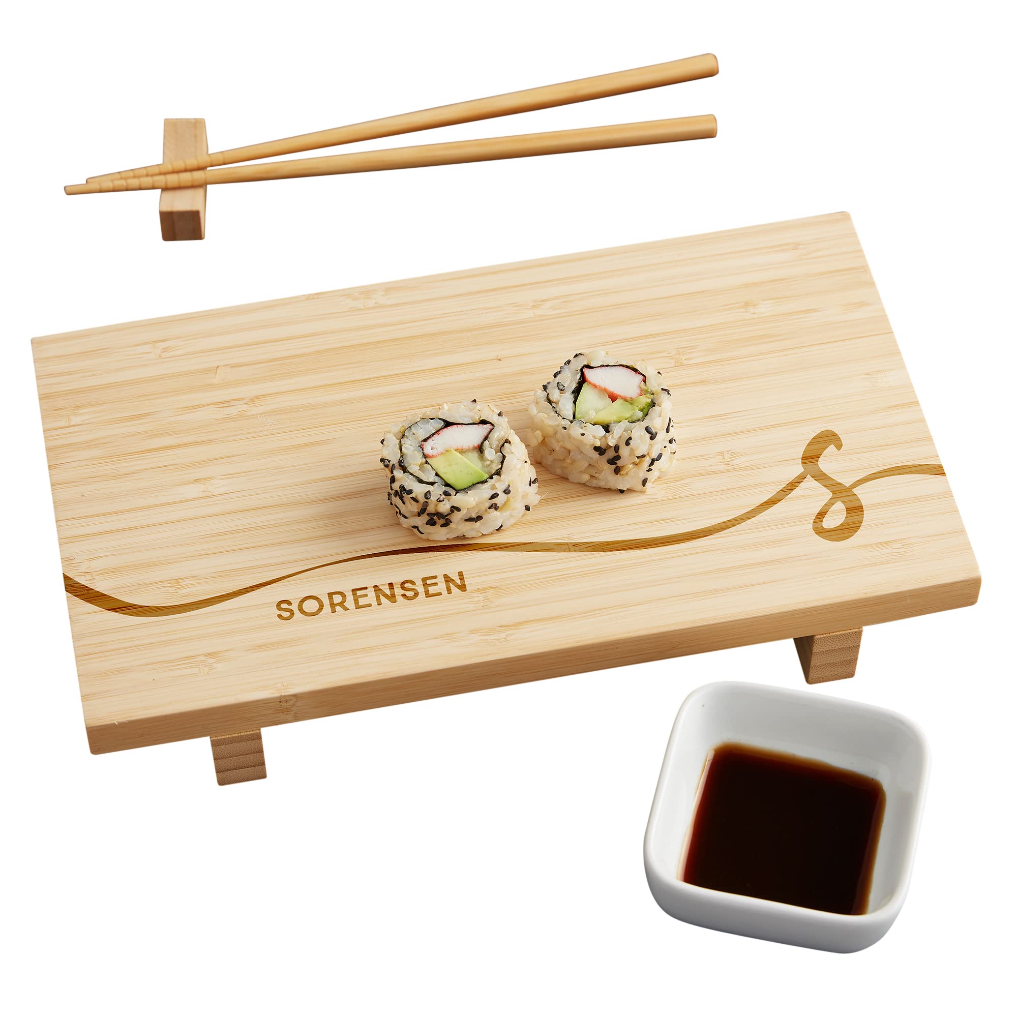 Personalization Universe Script Initial Personalized Bamboo Sushi Board Set