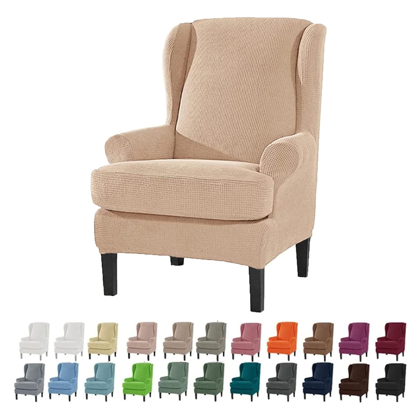 Housse de fauteuil à oreilles kaki 2 pièces en tissu extensible