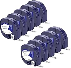 Kamo Lot de 10 rubans kamo (12 mm x 4 m) compatibles Dymo LetraTag 91201 91221 Blanc/rouge/jaune/bleu, pour étiqueteuse LT-100H, LT-100H Plus, LT-100T, LT-100T Plus, XM, XR, 2000, QX50, 200B