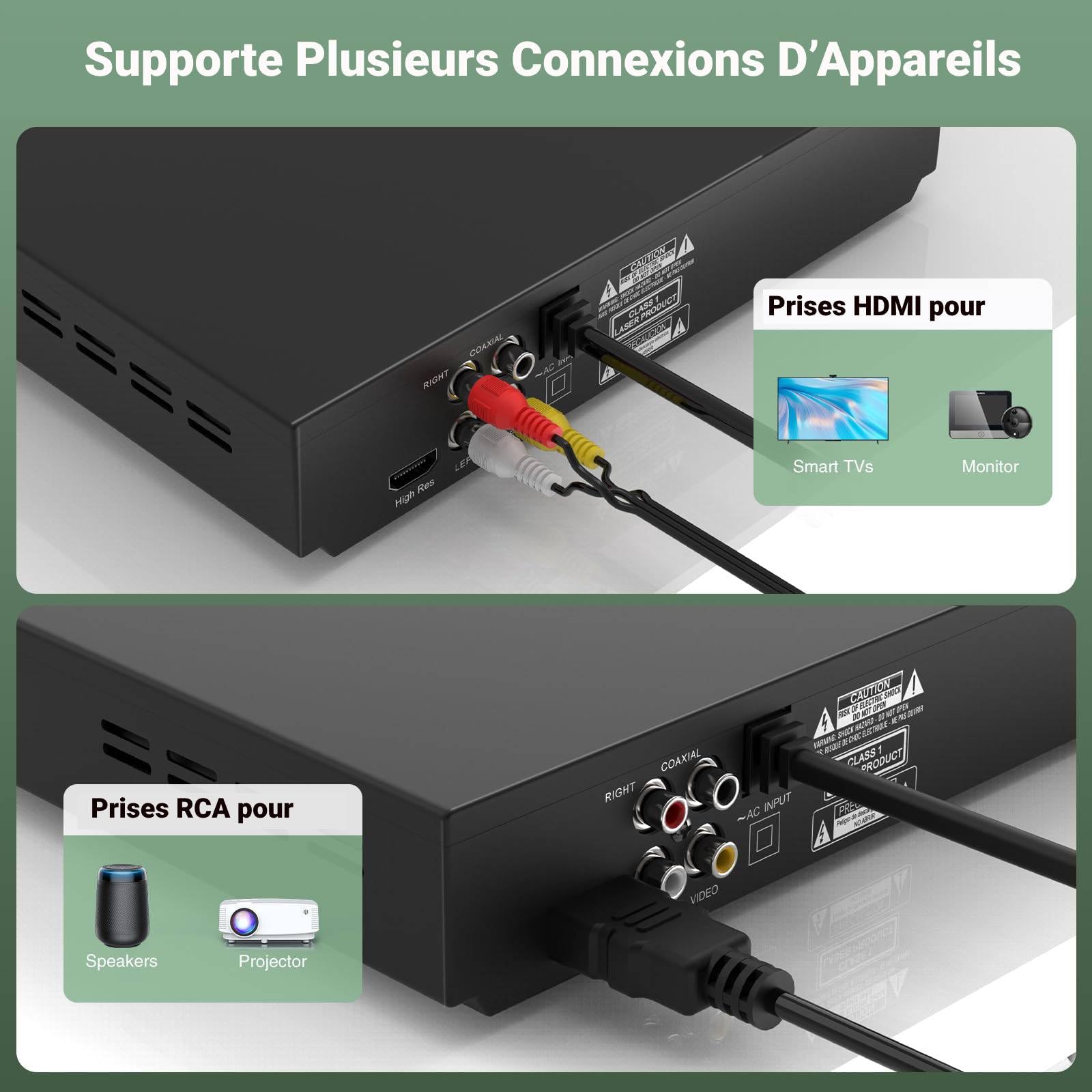 HDMI DVD Player | Unterstützt 1080P, USB, CD | Regionenfreier DVD Spieler für Fernseher | Mit HDMI-Kabel, RCA-Kabel und Fernsteuerung