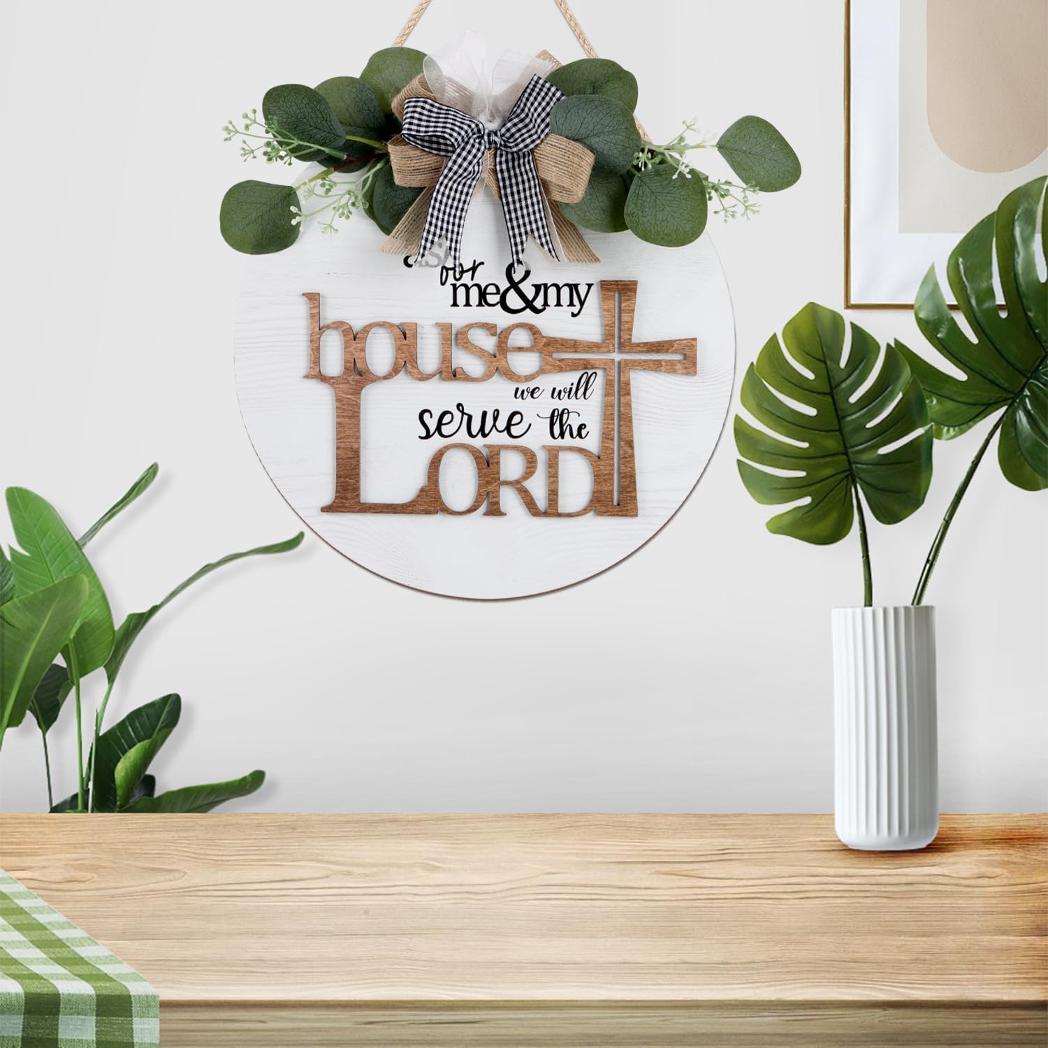 TOARTi House Wood Sign,3D As For Me And My House We Will Serve the Lord Religious Christian Door Decor,11.4" Farmhouse Bible Verse Scripture Wall Sign,Rustic Jesus Cross Decor for Home Office - Image 3