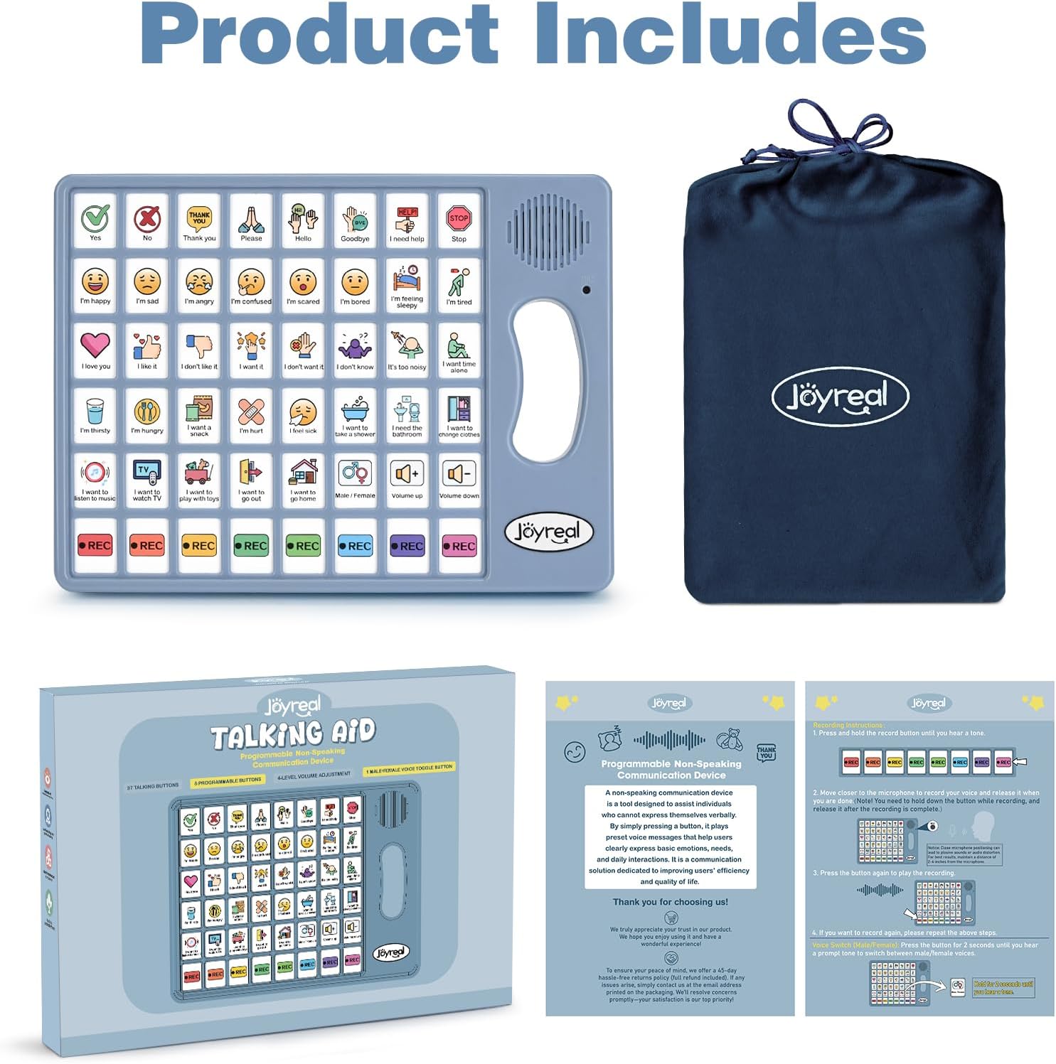 Joyreal AAC Device for Autism, Non Verbal Communication Tools for Speech Therapy & Stroke Rehab. Communication Tablet, Autism Talking Aids with 8 Programmable Buttons & Adjustable Volume (Gray-Blue)