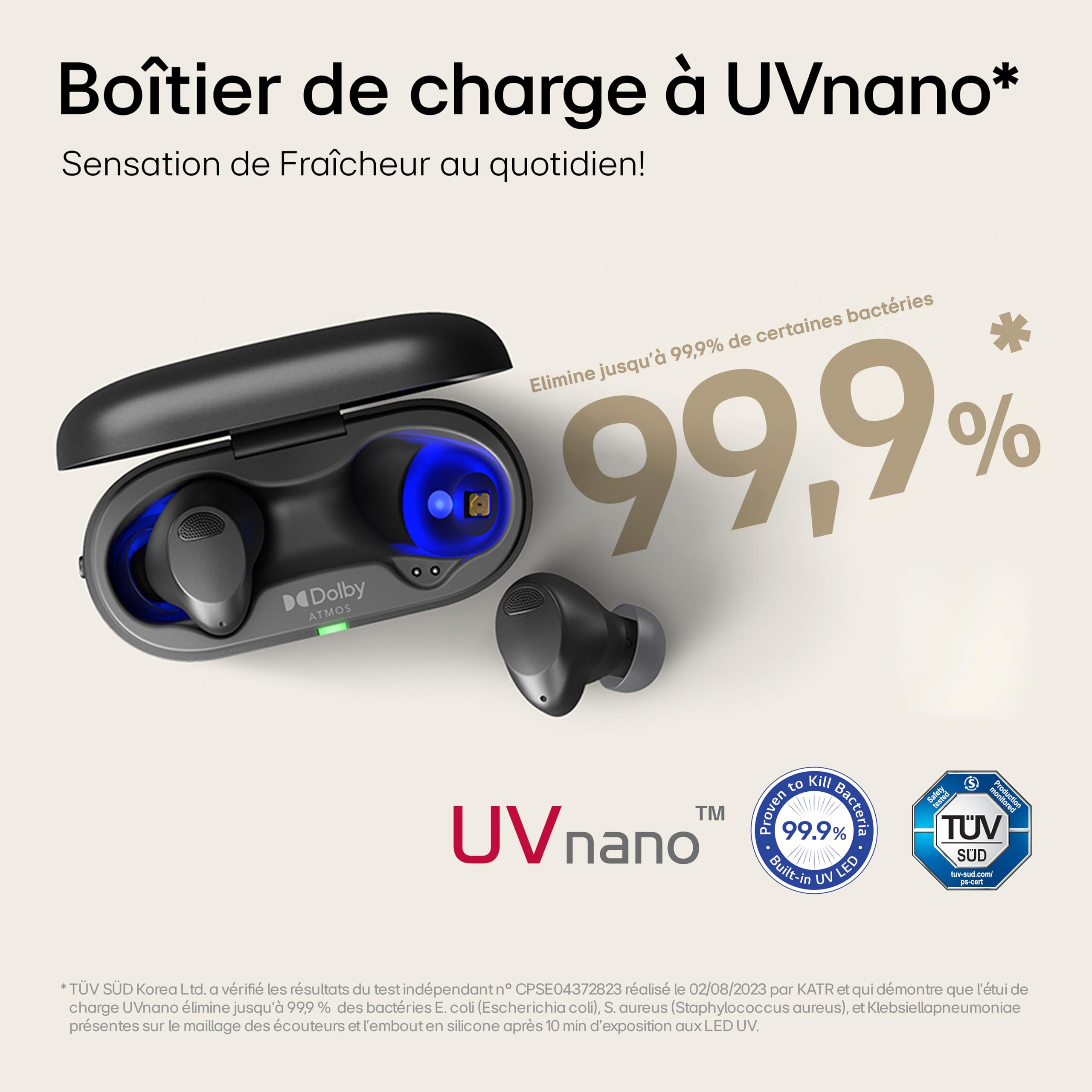 LG Tone Free T90S écouteurs Bluetooth Intra-Auriculaires avec Dolby Atmos, Technologie MEDIRIAN, ANC (Réduction sonore Active), UVnano+, Noir