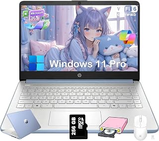 HP 2025 14 inch Everyday Laptop Computer for Student & Business - AI-Powered 1-Y Office 365 • Intel Quad-Core CPU • Ultra-Light • 16G RAM • 384G Storage (128G UFS+256G SD Card) • Win 11 Pro • Blue