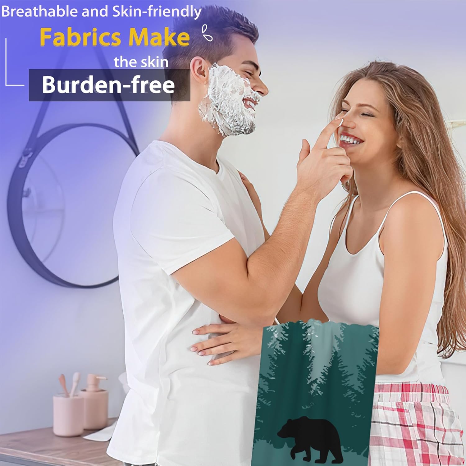 Bear Hand Towels Green Foggy Forest Trees Bath Towel Set of 2 Soft Kitchen Dish Towels Decorative Bathroom Face Towels for Guest Gym Yoga 28 x 14 Inch - Image 5