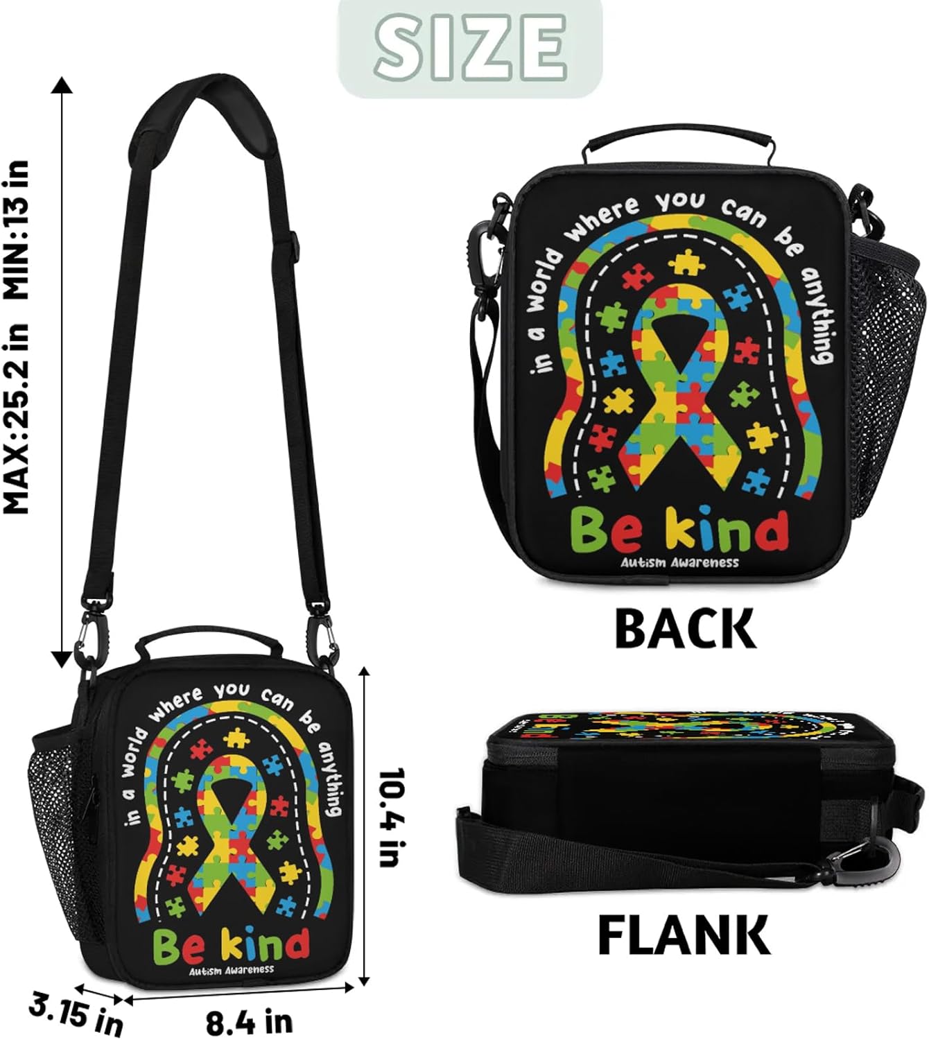 Bardic Lunch Box for Boys Girls - Autism Awareness Be Kind Reusable Insulated Lunch Bags for Kids - Large Capacity Cooler Back to School Lunch Thermal Meal Tote Kit - Image 2