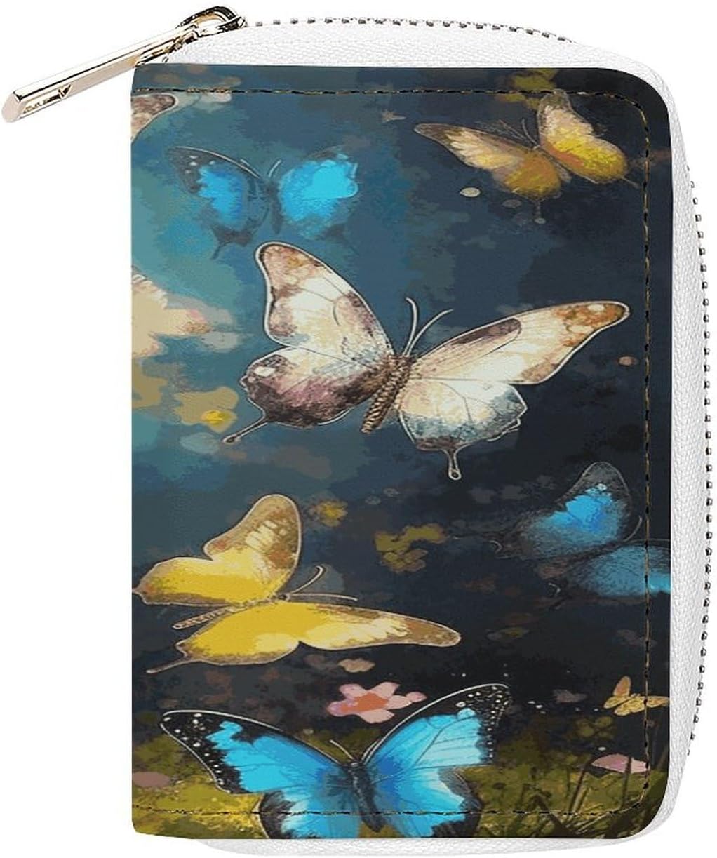 Butterflies Card Holder RFID Blocking,Credit Card Wallet for Women And Men,Card Case Organizer Bag with Zipper