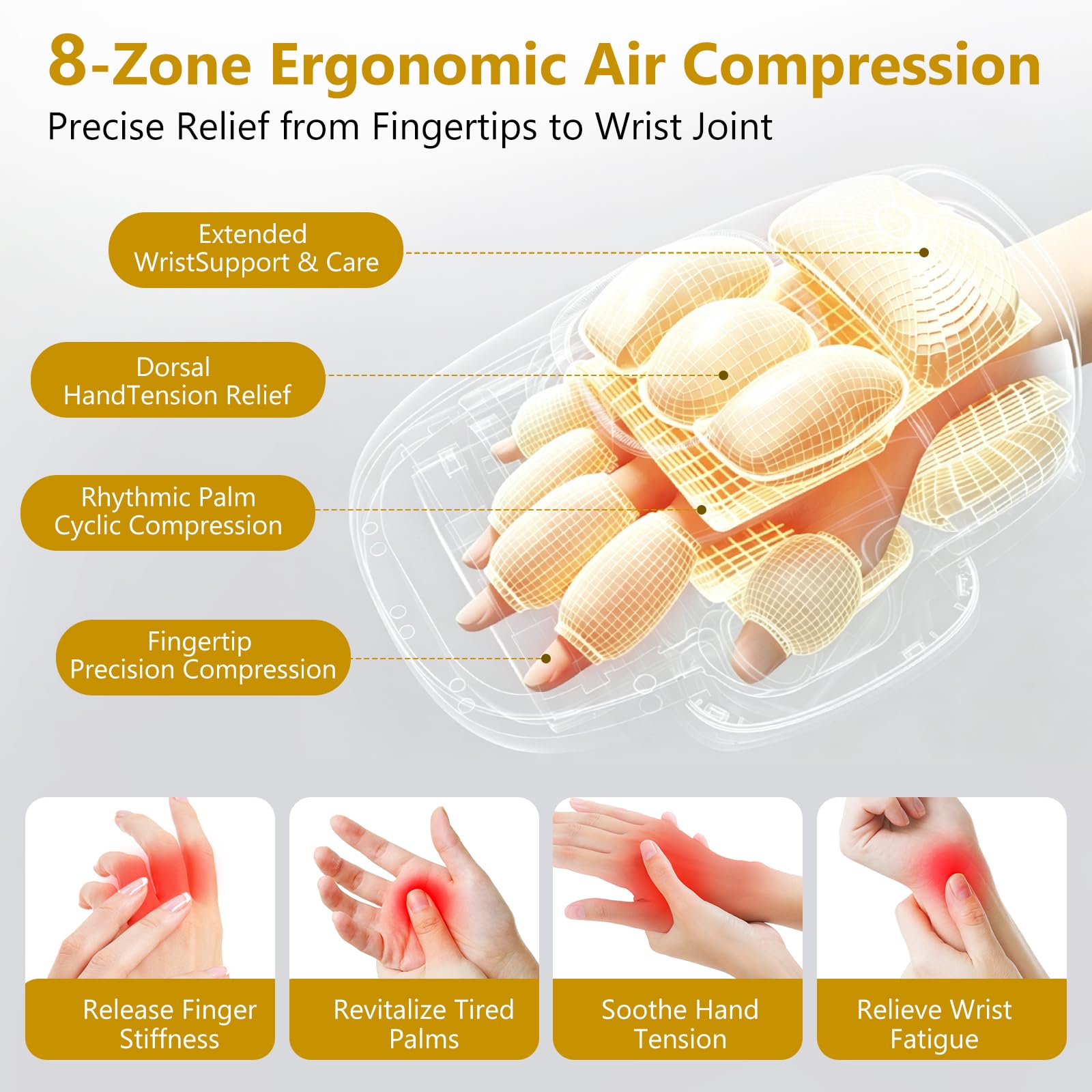 Handmassagegerät, Hand Massagegerät mit 3D-Luftkompression | LED-Licht, Thermotherapie, Wireless, Elektrisch, Entspannung für Hand & Finger, Arthritis, Karpaltunnelsyndrom, Handmassage