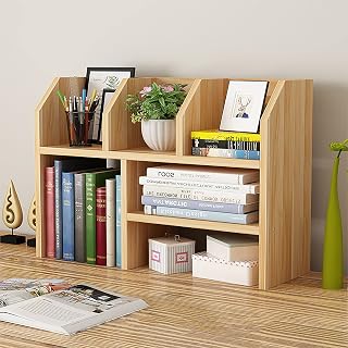 Desktop Bookshelf Adjustable Desk Groceries Organizer Wood Standing Bookcase Multifunctional Storage Shelf Books Cds Magazine Open Book Rack for Home Office Study-1e 40x17x41cm(16x7x16inch) (2c 63x