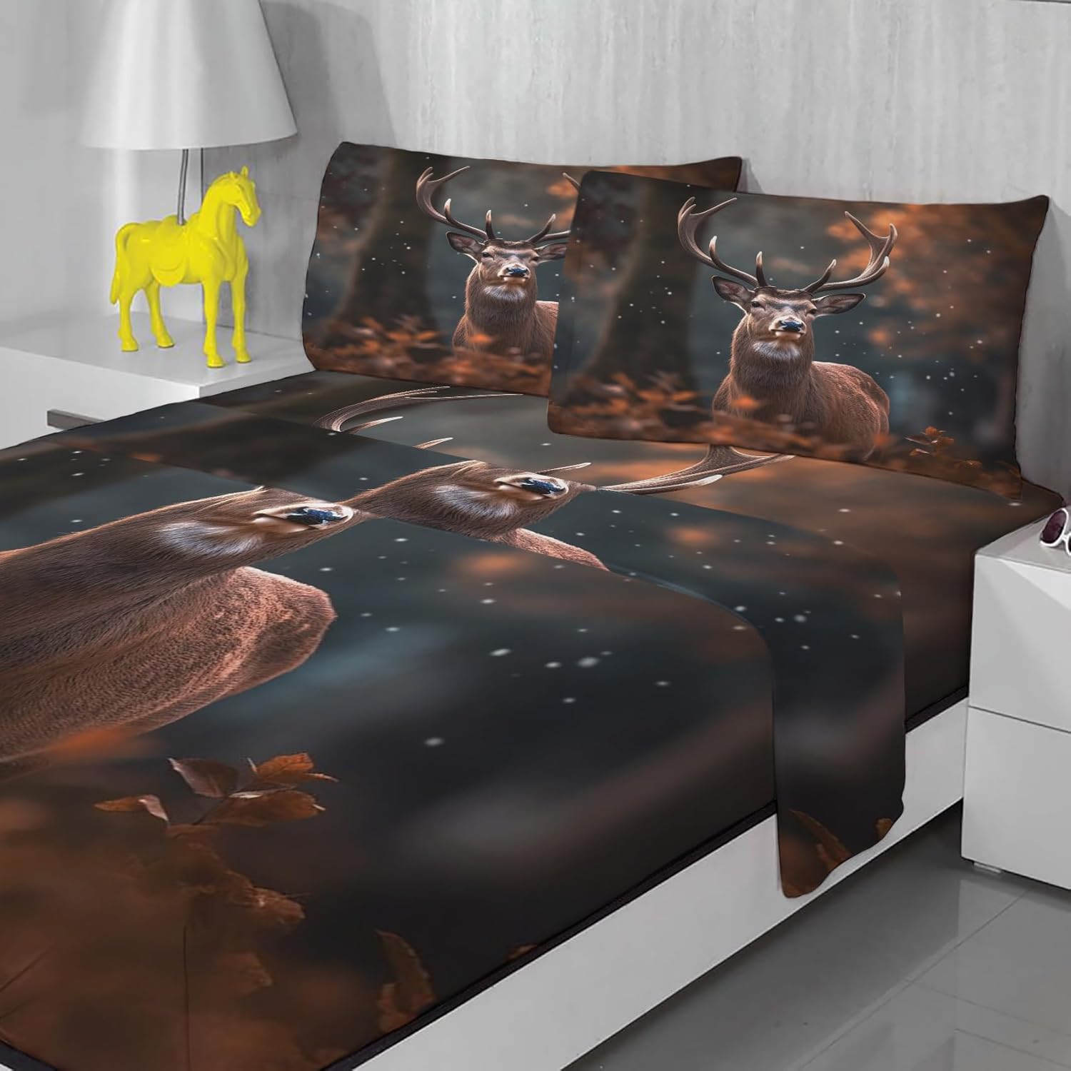 Deer Sheets Full Size for Bedroom Decor, Wildlife Bed Sheets, Soft Breathable Winkle Free Microfiber & Deep Pocket Patterned Bedding Sheets & Pillowcases 4 Piece