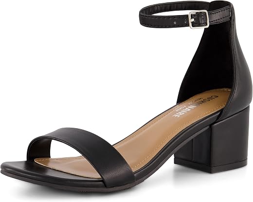 CUSHIONAIRE Alba Mid Block Heel Dress Shoes for Women – Open Toe Ankle Strap Heeled Women's Sandals with Memory Foam Comfort