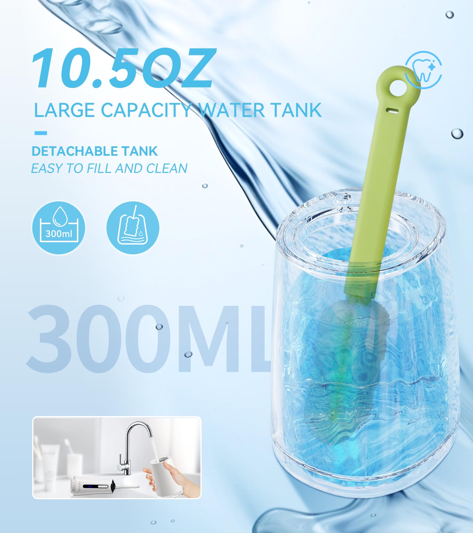 Irrigador dental de agua para dientes, irrigador bucal inalámbrico, 5 modos de limpieza, 4 puntas de chorro reemplazables IPX 7 impermeable (blanco)