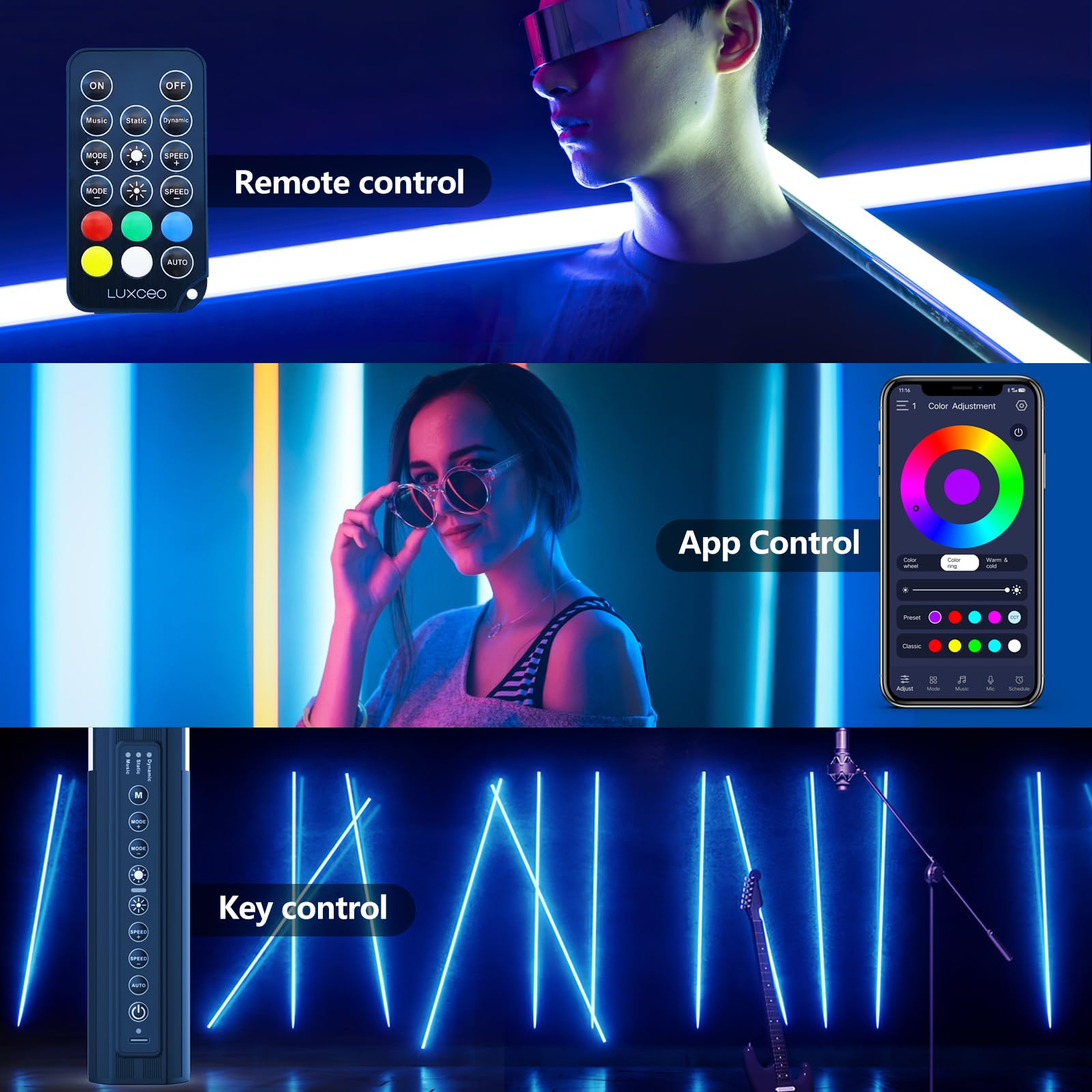LUXCEO 2 Pack de 2 Barras de luz LED de vídeo Mood1S, con App, Regulable y Memoria, batería integrada de 2500 mAh, lámpara de Fotos RGB de 120 cm para Youtube, TikTok