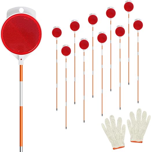 10Pcs Reflective Driveway Markers,48in Reflective for Driveway on Poles, Orange Fiberglass Snow Stakes with Double Sided Reflector and Reflective Tape for Parking Lots, Walkways and Sidewalks (10)