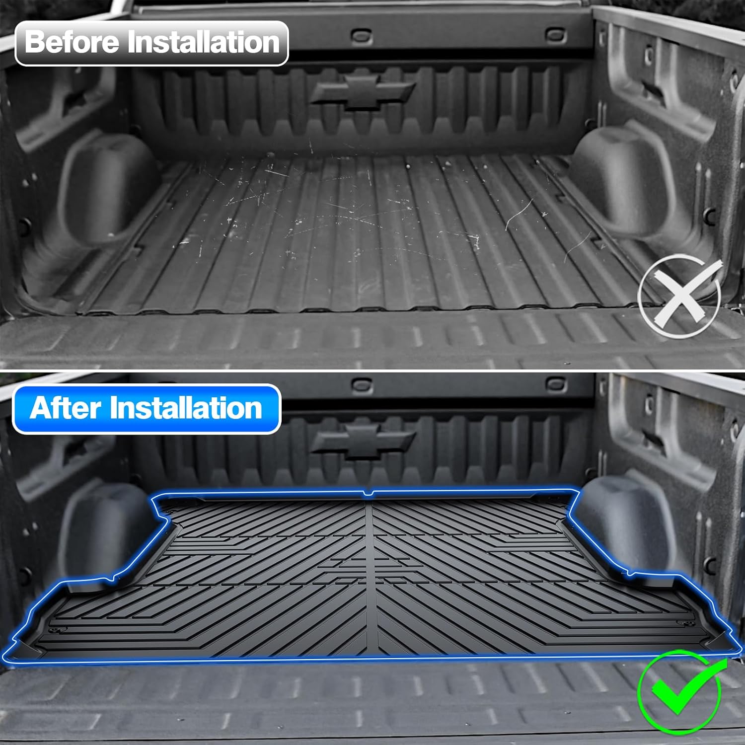 Truck Bed Mat for Silverado 1500/GMC Sierra 1500 2014-2018, 5.7FT Short Bed Liner, All Weather TPE Heavy Duty Cargo Protector, Non-Slip, Odorless, Easy to Clean, Black