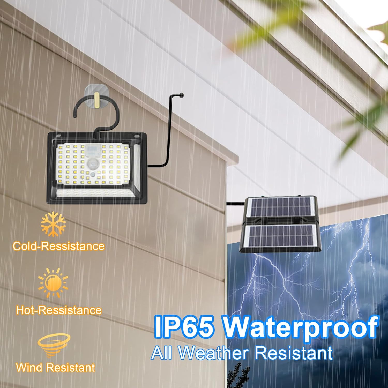 190LED Split Solar Motion Sensor Lights Outdoor Indoor.3 Modes with Remote&16.4Ft Cable Solar Powered Fence Security Light Waterproof, Clip On Flood Lights for RV.Camping.Yard.Patio.Garage.Garden