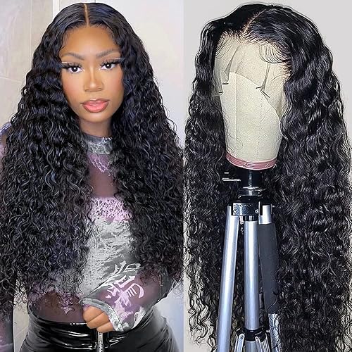 FIRIEYA Pelucas de cabello humano ondulado profundo con encaje frontal de 13 x 4, densidad del 180 %, sin pegamento, HD transparente, encaje