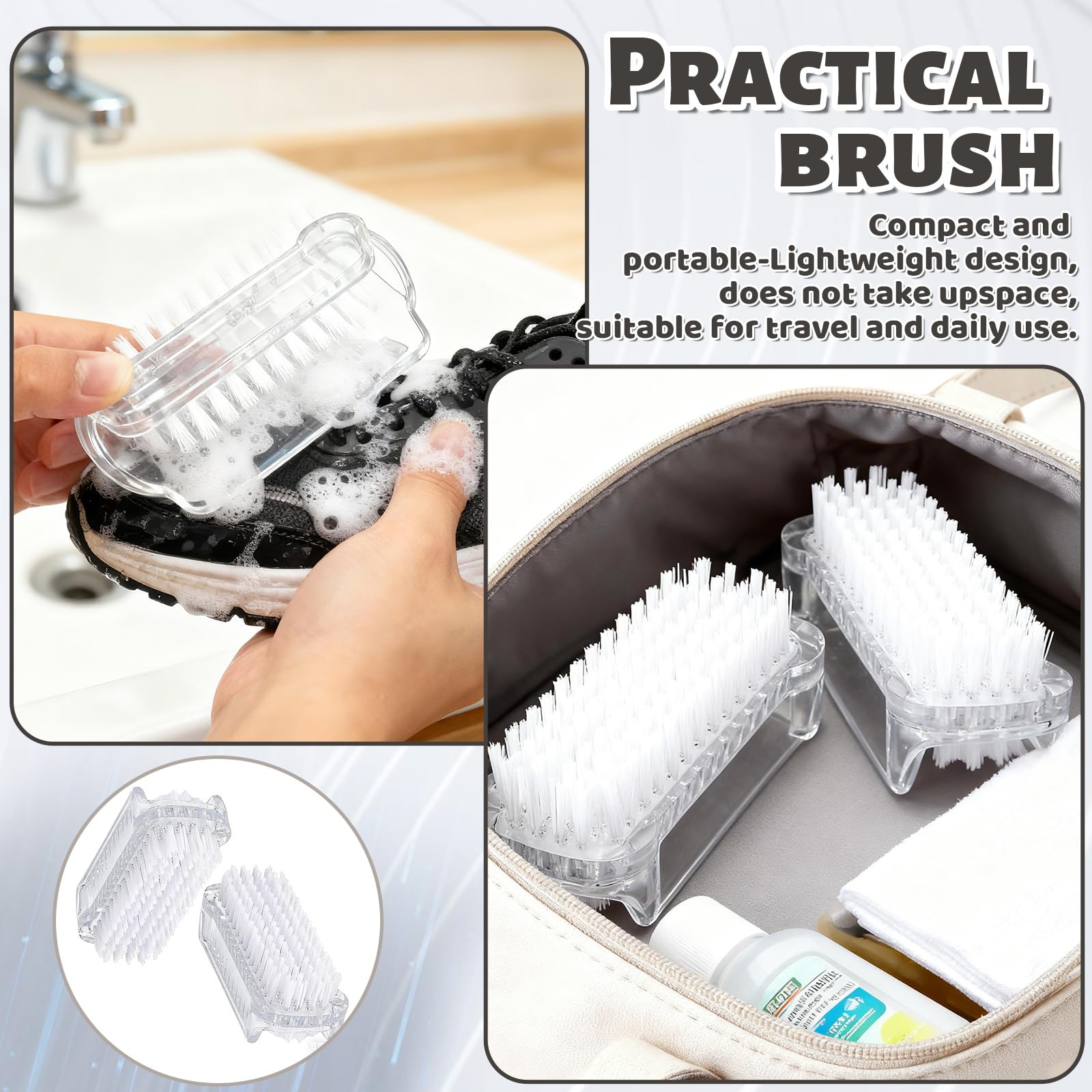 2 Pièces Brosse à Ongles Robuste, Main Brosse de Nettoyage en plastique pour Récurer les Ongle de Lavage des Mains Petite pour Manucure et Pédicure Outil de Nettoyage pour Orteils(transparent)